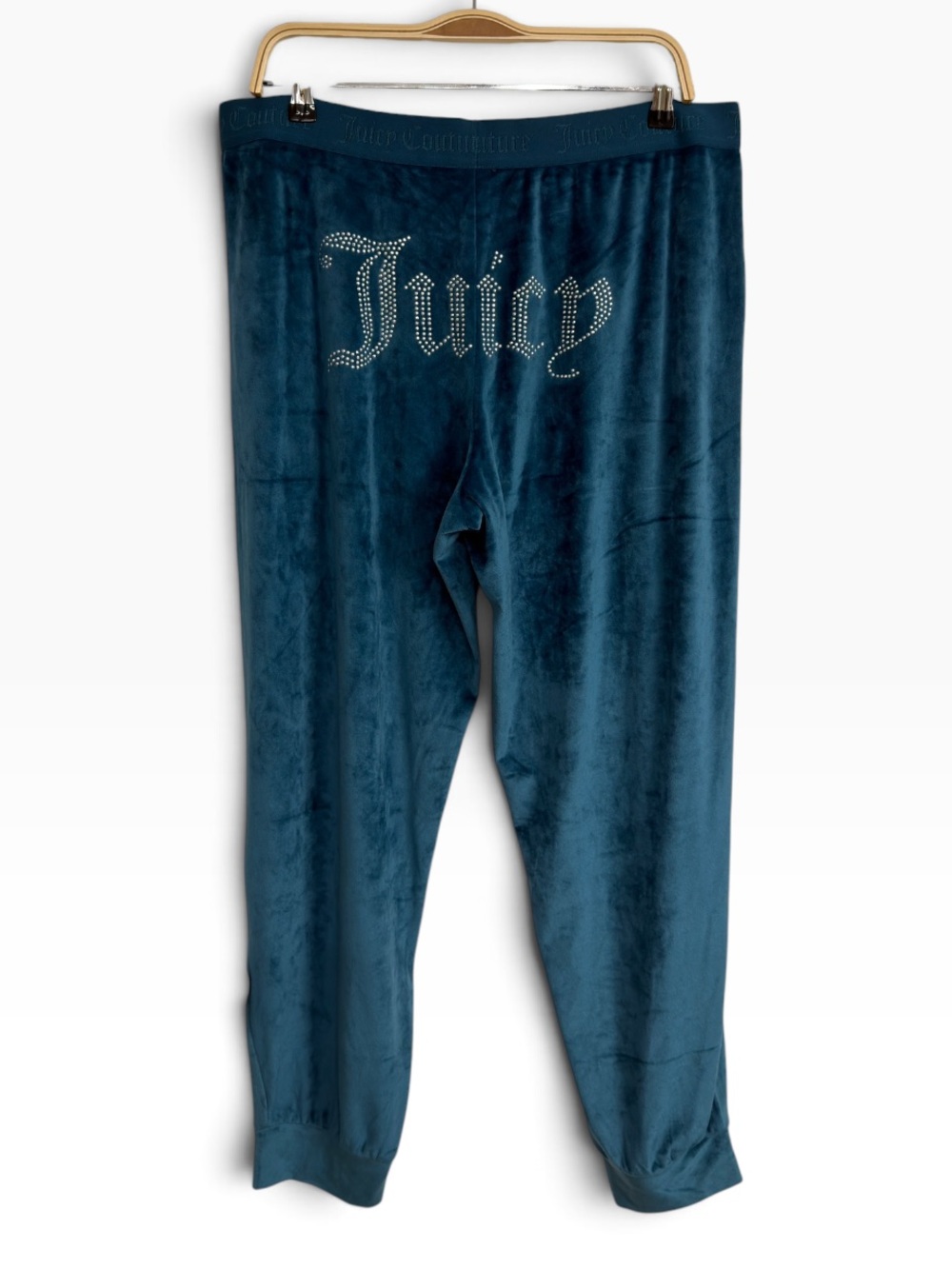 Juicy Couture Velour Lounge Sleepwear Pants Womens XL Teal Rhinestone Logo Y2K